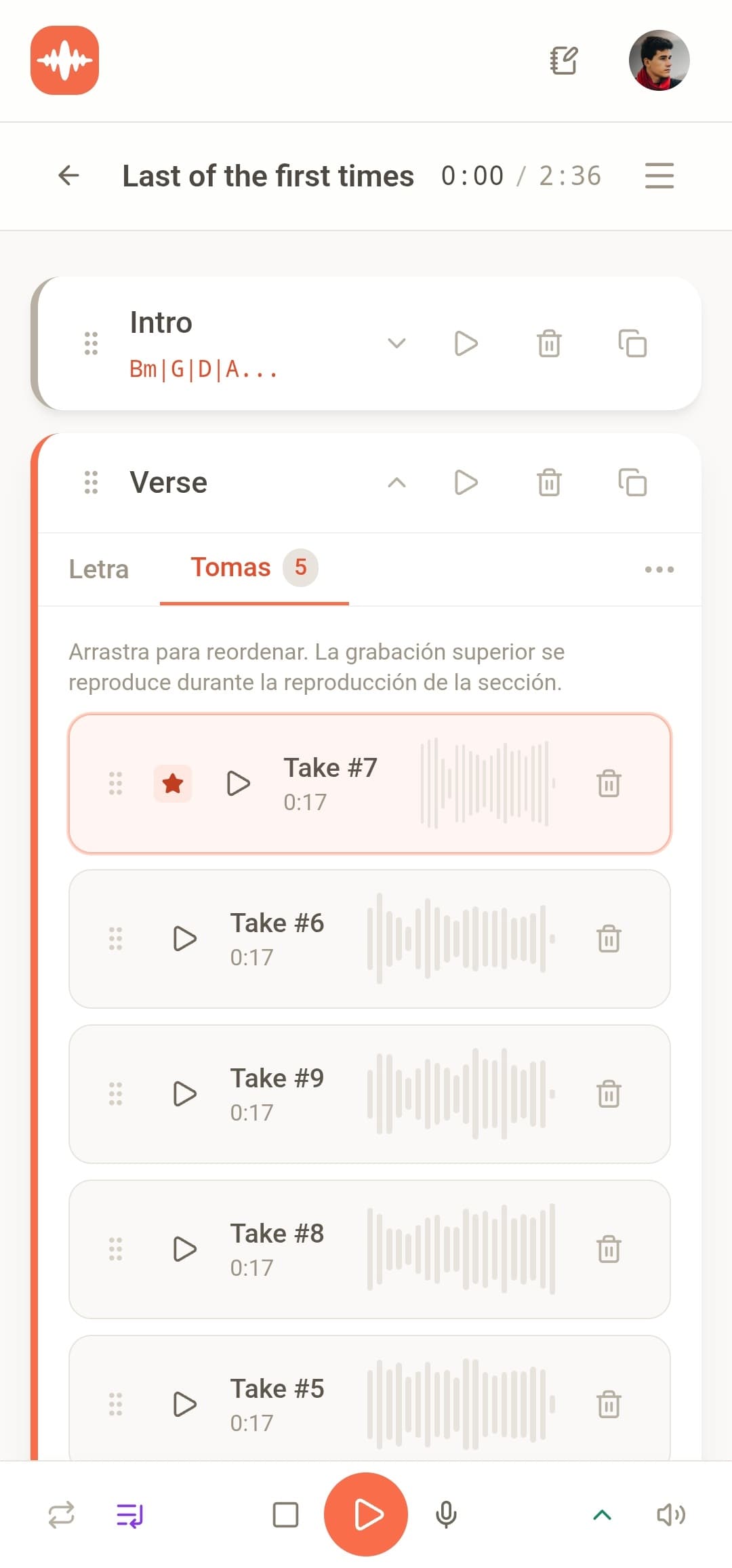 Multiple recording takes